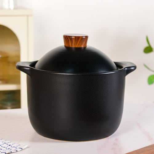 Black Glazed Cooking Pot With Lid 5700ml