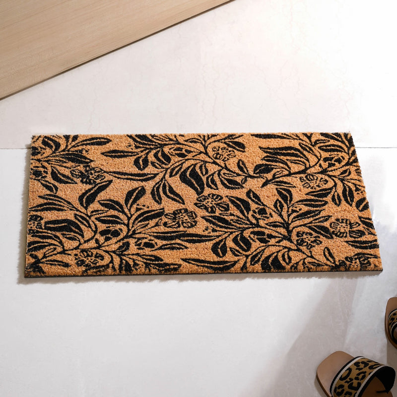 Black Magnolias Printed Coir Floor Mat