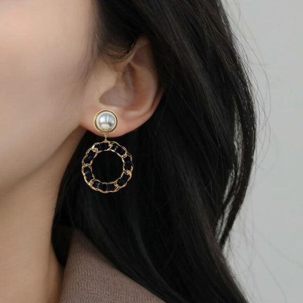 Black On Gold Dangling Earrings