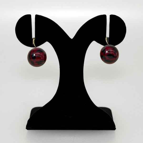 Abstract Patterned Maroon Bead Earrings