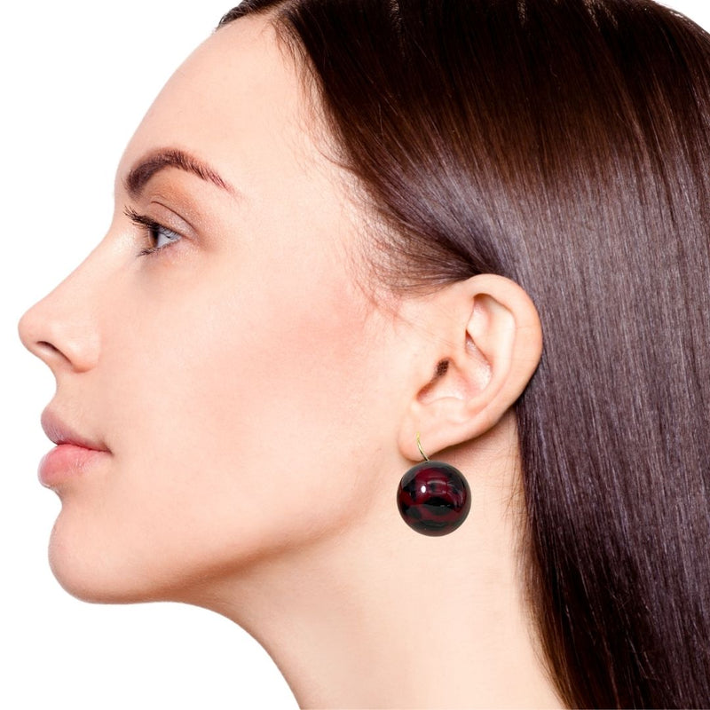 Black Patterned Maroon Bead Earrings