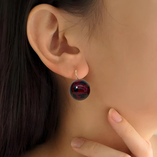 Abstract Patterned Maroon Bead Earrings