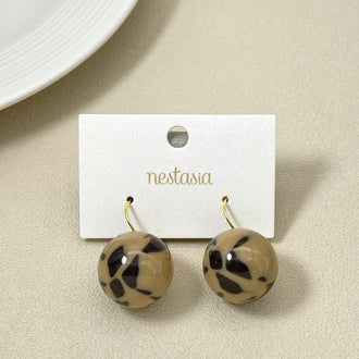 Black Patterned Brown Bead Earrings