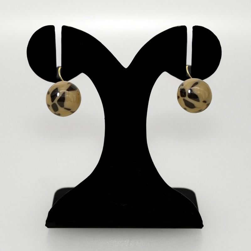 Black Patterned Brown Bead Earrings