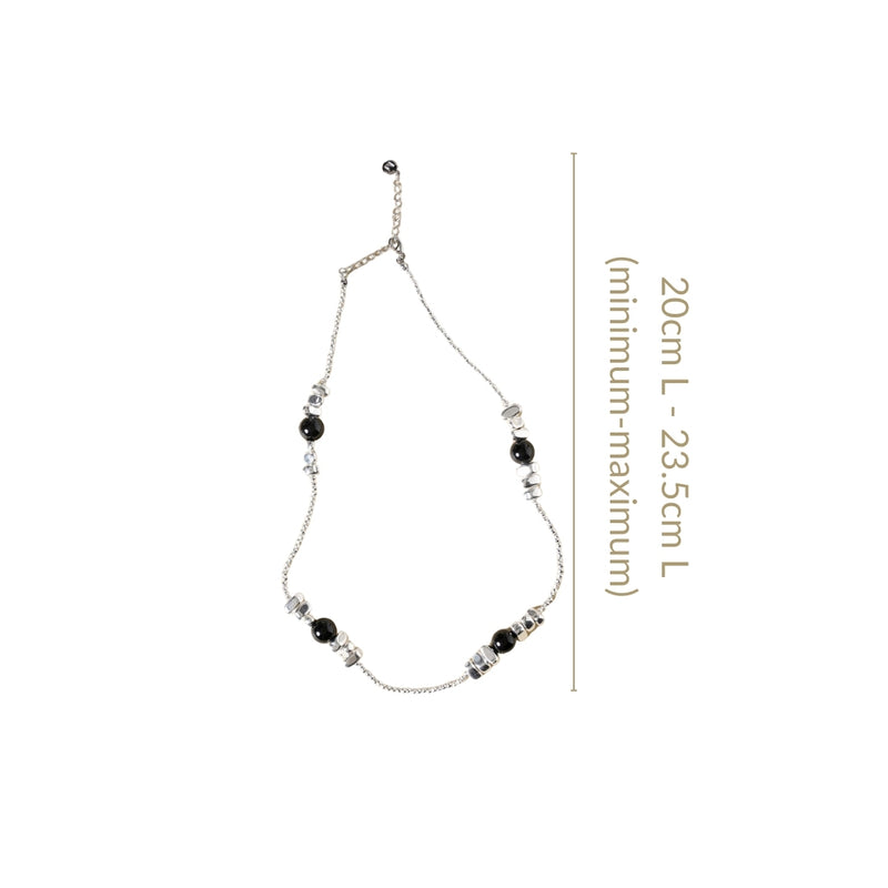 Black Pearls Beaded Silver Necklace