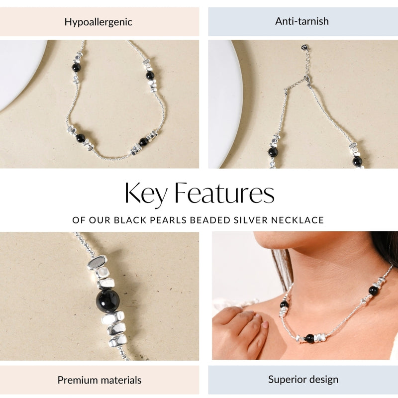 Black Pearls Beaded Silver Necklace