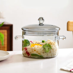 Black Tinted Borosilicate Glass Cooking Pot With Reflective Lid 2L