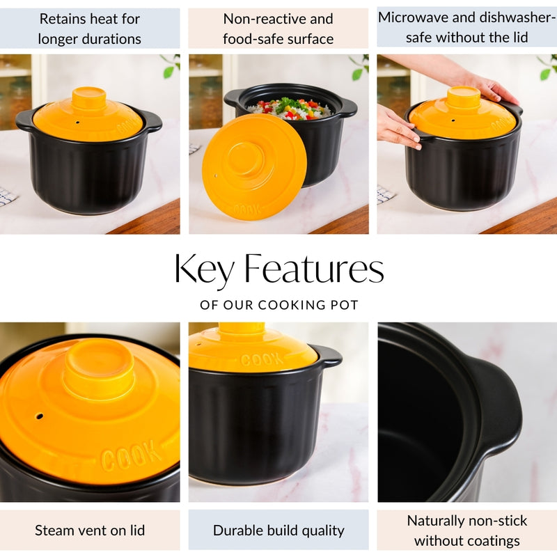 Black Cookpot With Yellow Dome Lid 5500ml
