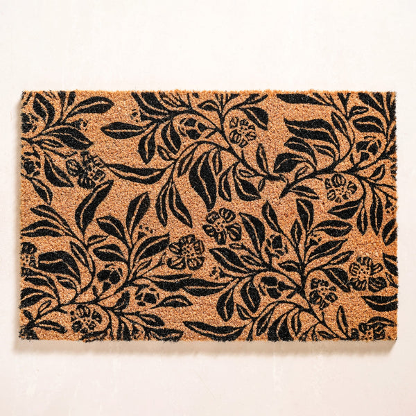 Black Magnolias Printed Coir Floor Mat 24x16 Inch