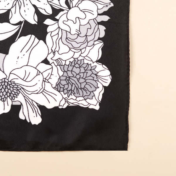 Black And White Border Pattern Floral Square Scarf