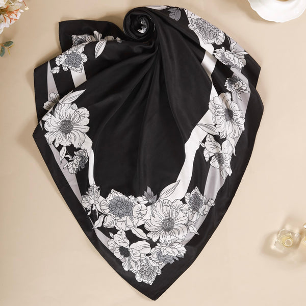 Black And White Border Pattern Floral Square Scarf