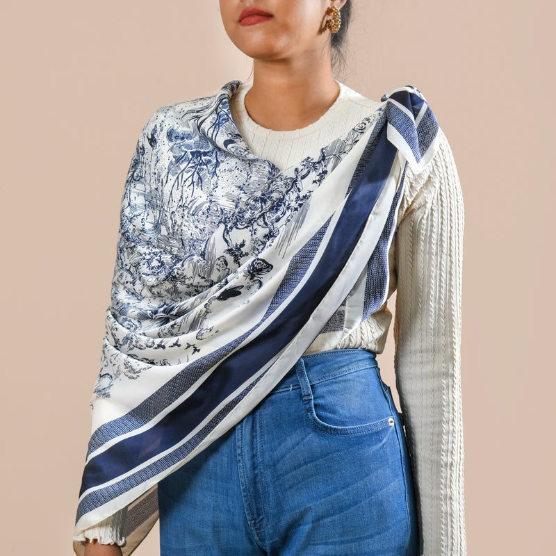 Black & White Scenery Fashion Silk Scarf