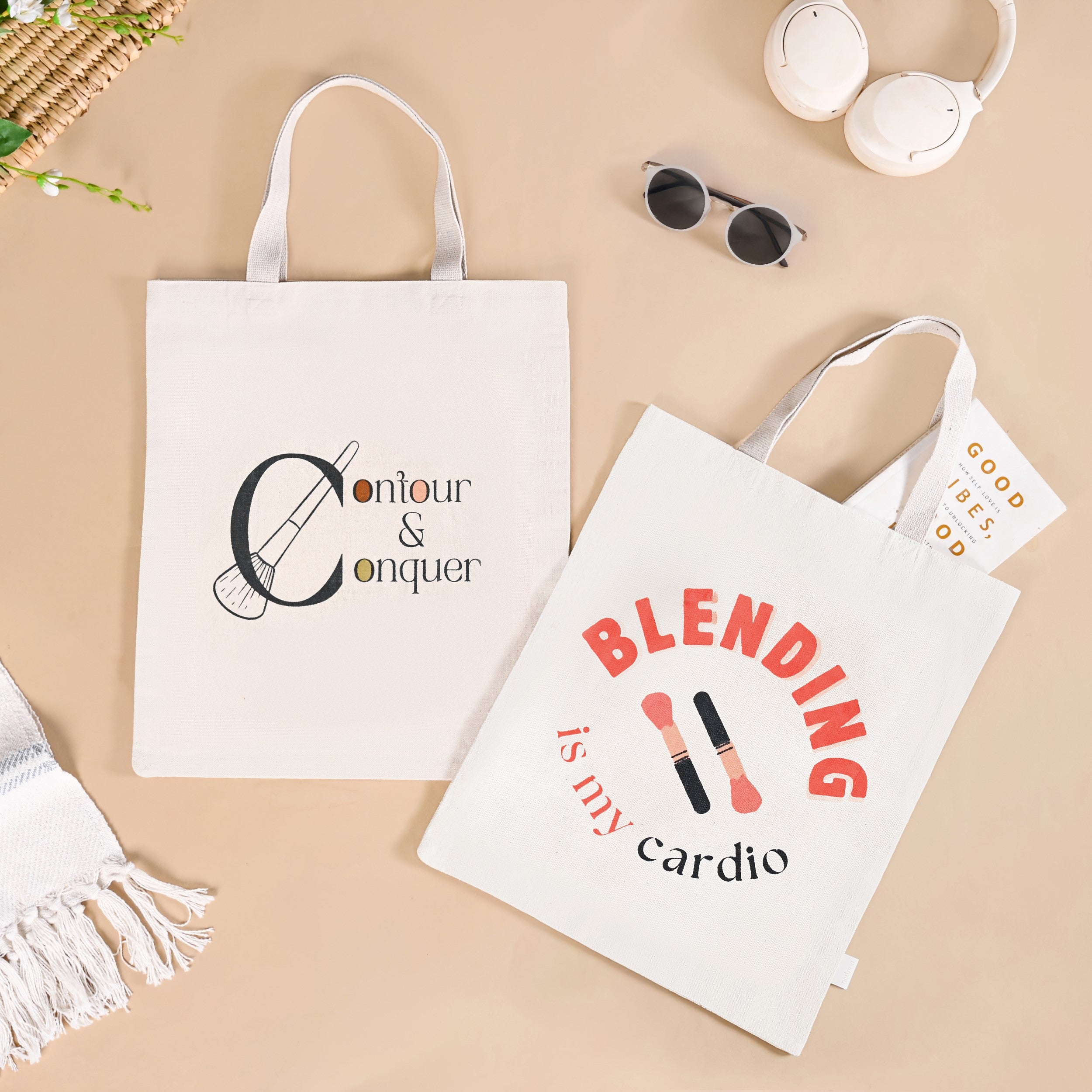 Blend And Contour Canvas Tote Bag For Women Set Of 2