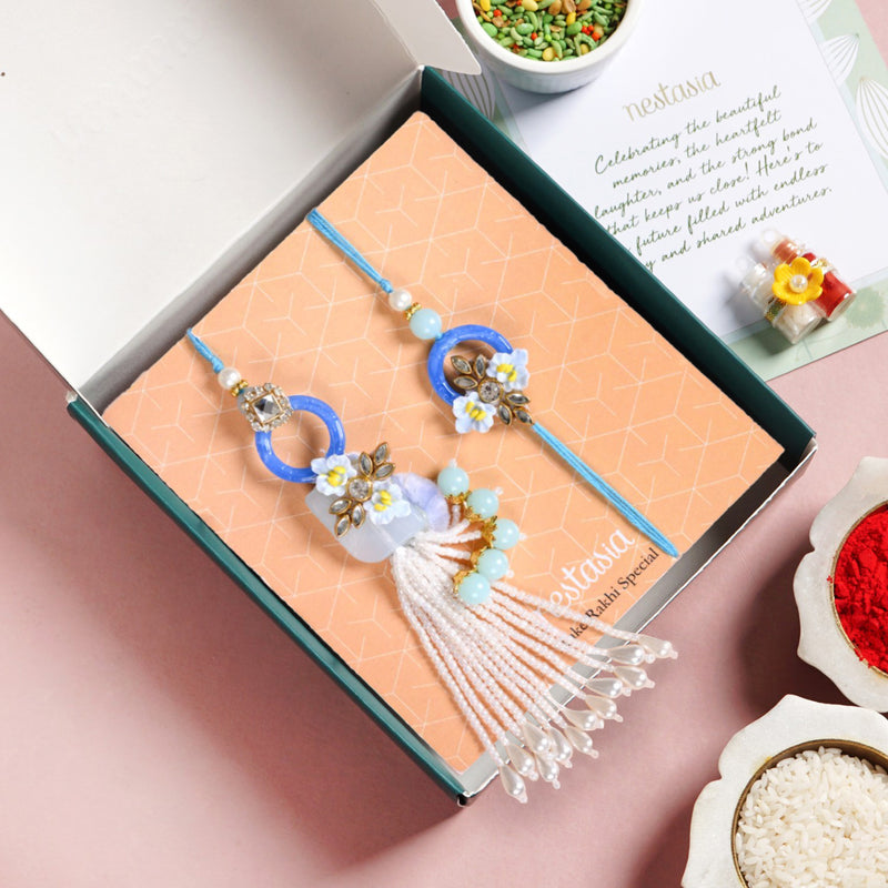 Bloom Bond Rakhi Lumba Set In Blue