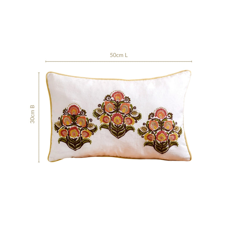 Bloom Bouquet Cotton Canvas Embroidered Cushion Cover 50x30cm