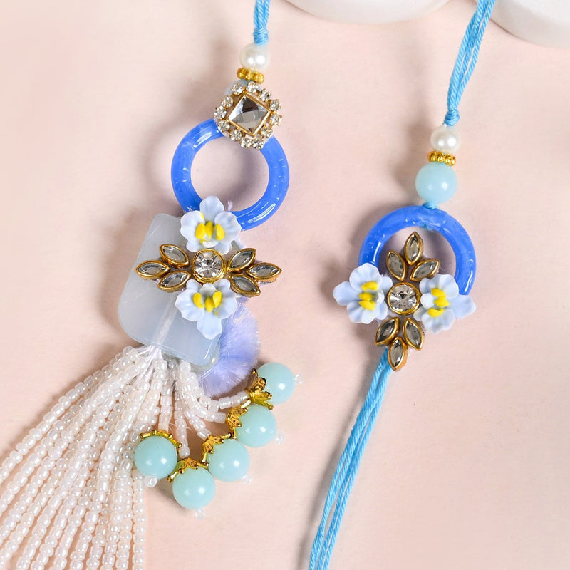 Bloom Bond Blue Rakhi Lumba Gift Set