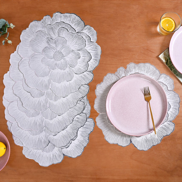 Silver And White Blooming Base Placemats Set Of 6
