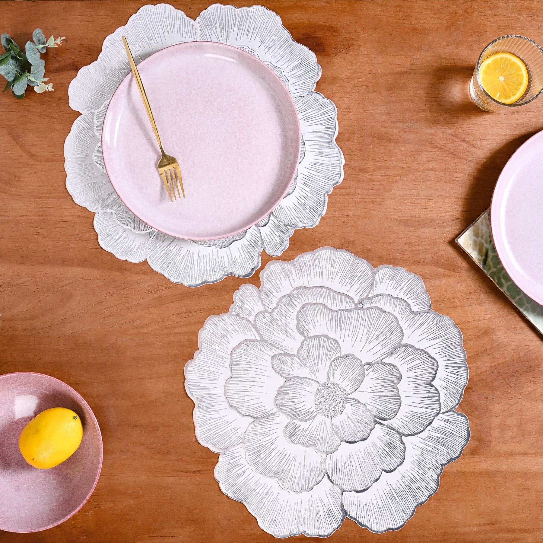 Silver And White Blooming Base Placemats Set Of 6