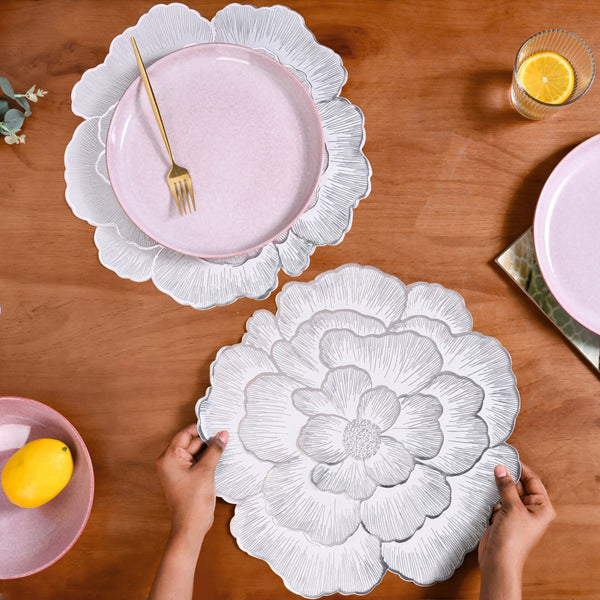 Silver And White Blooming Base Placemats Set Of 6