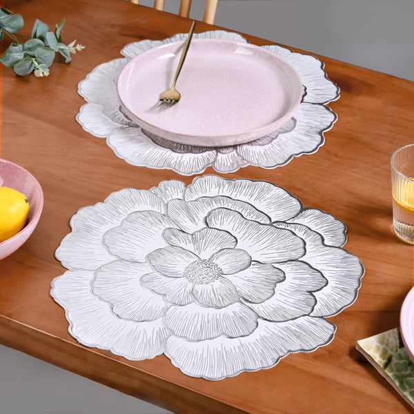 Silver And White Blooming Base Placemats Set Of 6