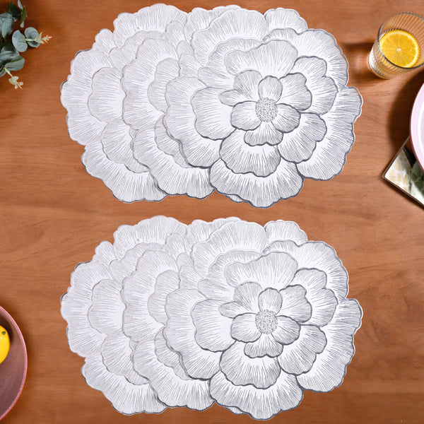 Silver And White Blooming Base Placemats Set Of 6