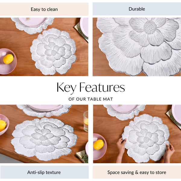 Silver And White Blooming Base Placemats Set Of 6