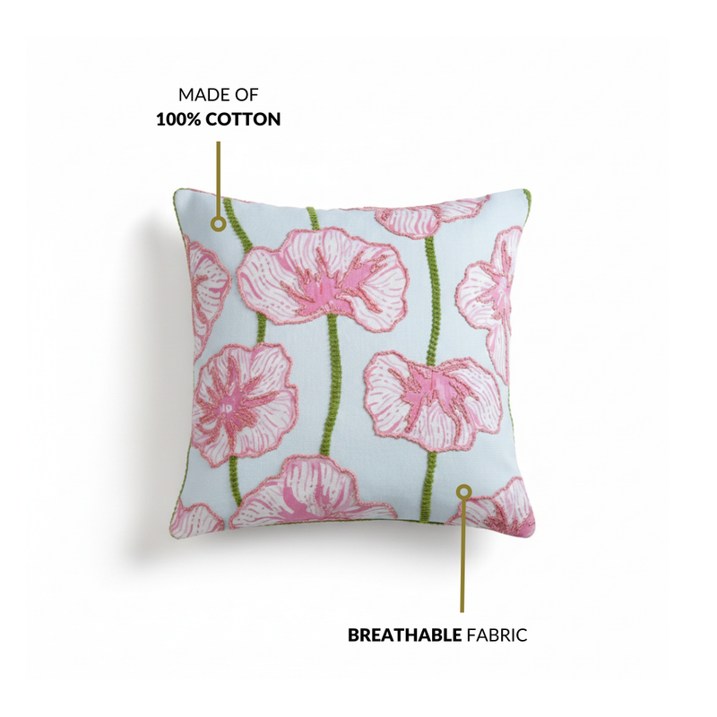 Blooming Blush Embroidered Cotton Cushion Cover 40x40cm