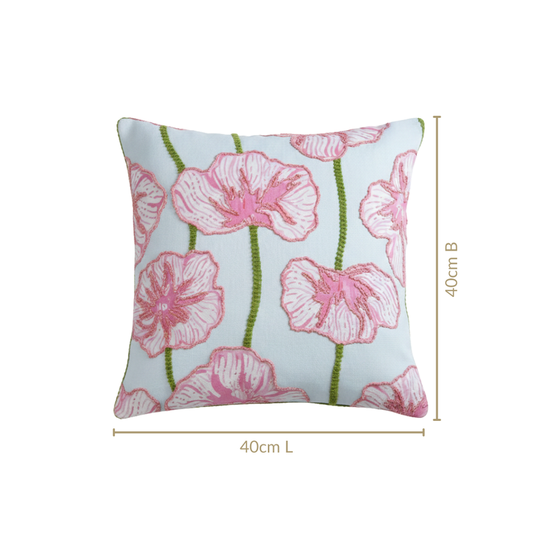 Blooming Blush Embroidered Cotton Cushion Cover 40x40cm