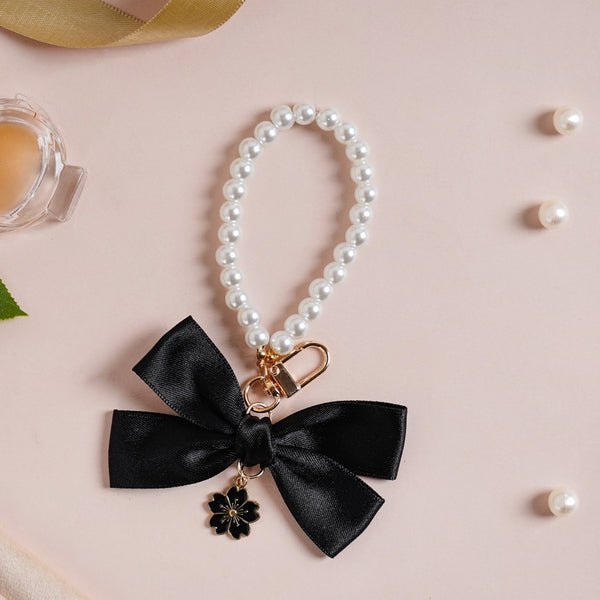 Blooming Bow Keychain With Pearl Dangler