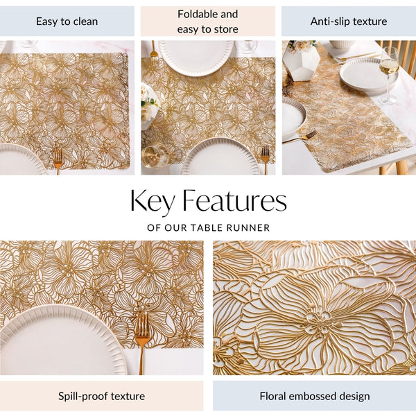 Floral Line Art Runner Gold 150x38cm