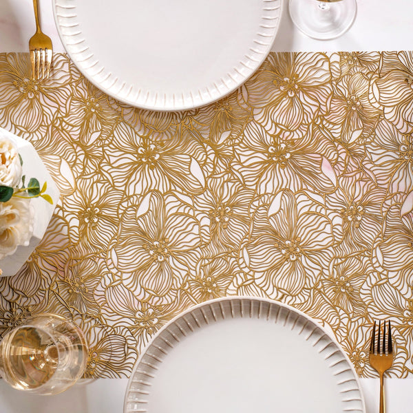 Floral Line Art Runner Gold 150x38cm
