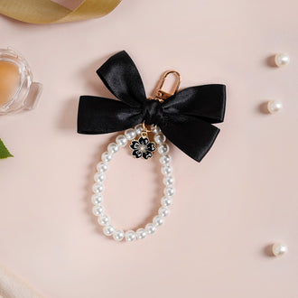 Blooming Bow Keychain With Pearl Dangler