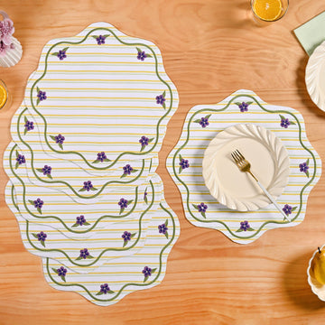 Bloom Lines Cotton Embroidered Table Mat Set Of 6