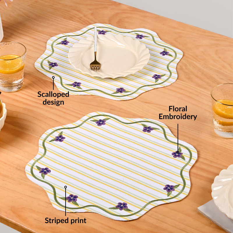 Bloom Lines Cotton Embroidered Table Mat Set Of 6