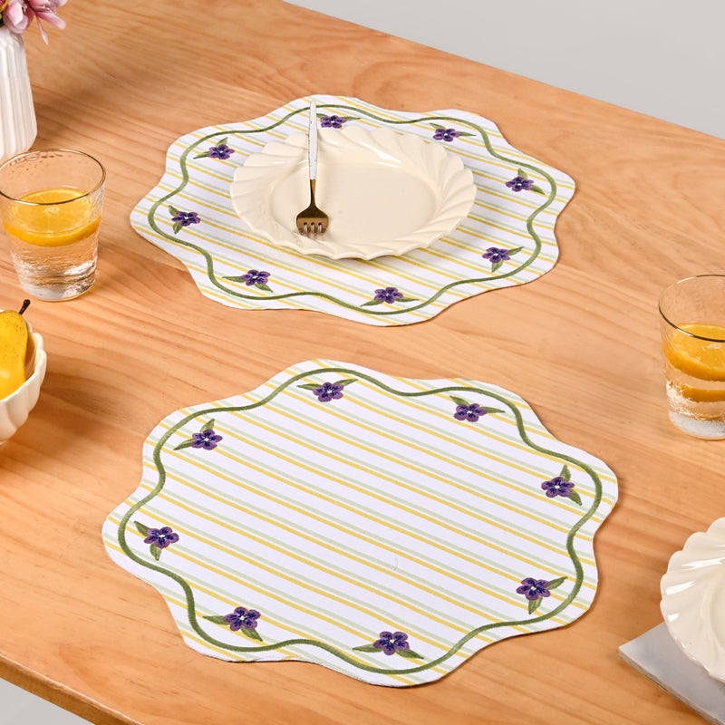 Bloom Lines Cotton Embroidered Table Mat Set Of 6