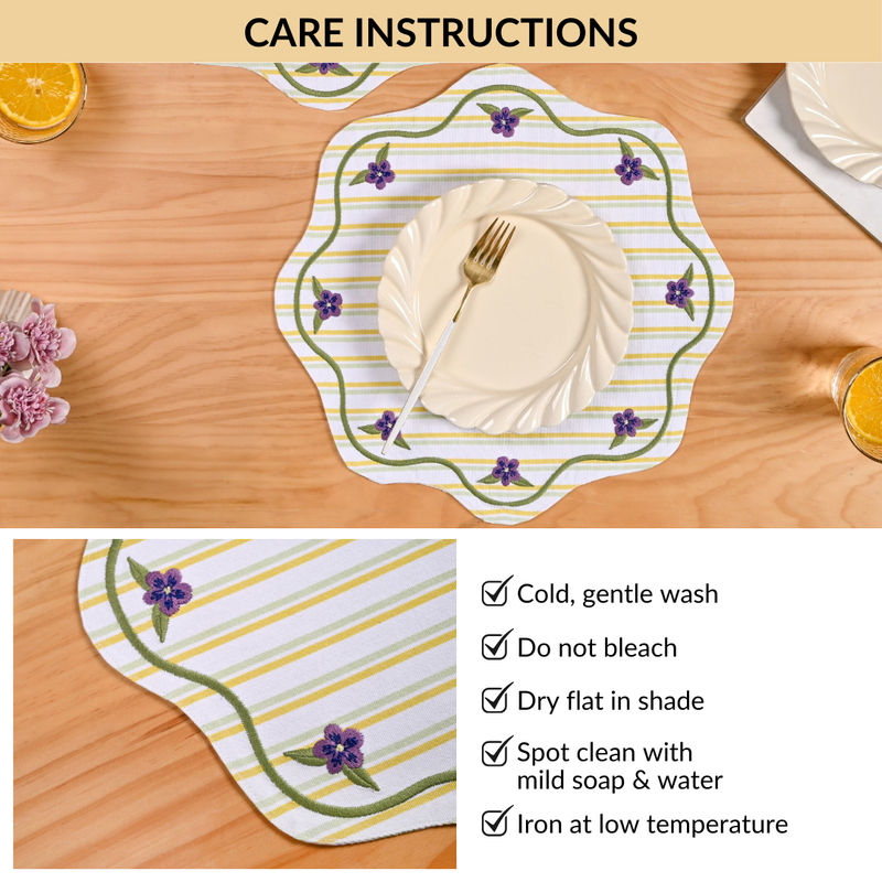 Bloom Lines Cotton Embroidered Table Mat Set Of 6