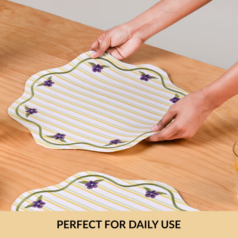 Bloom Lines Cotton Embroidered Table Mat Set Of 6