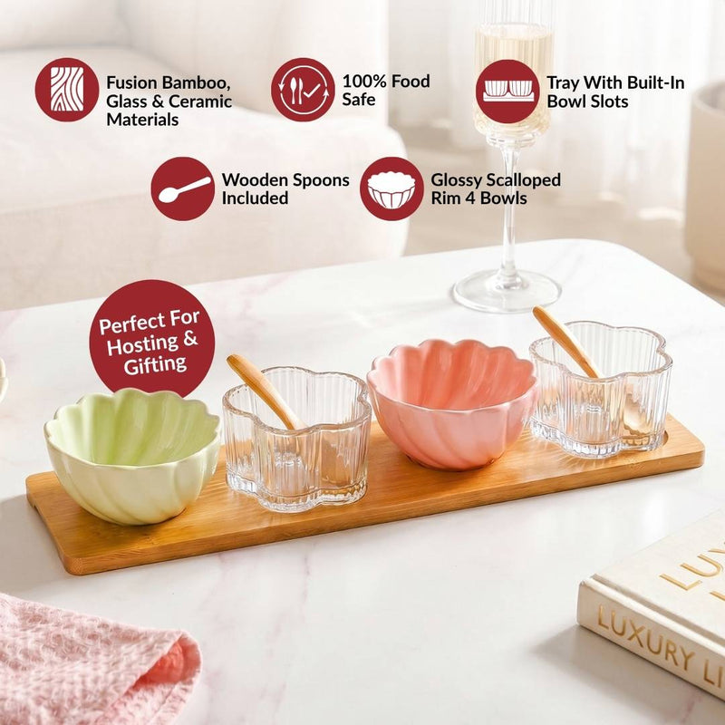 Blossom Bowls Serving Platter With Spoon Set Of 7