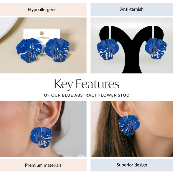 Blue Abstract Foliage Studs