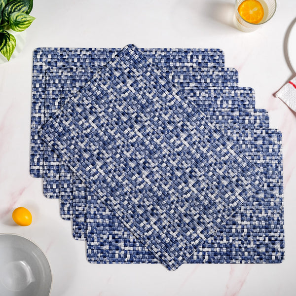 Blue And White Intrecciato Weave Rectangular Table Mat Set Of 6