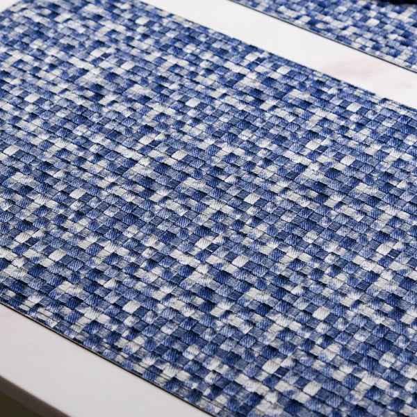 Blue And White Intrecciato Weave Rectangular Table Mat Set Of 6