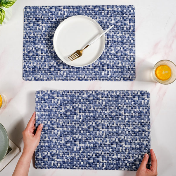 Blue And White Intrecciato Weave Rectangular Table Mat Set Of 6