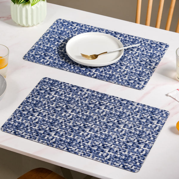 Blue And White Intrecciato Weave Rectangular Table Mat Set Of 6