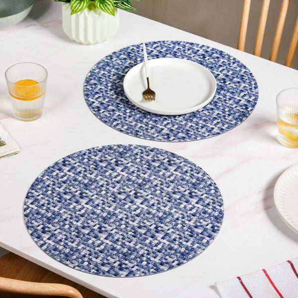 Blue And White Intrecciato Weave Round Table Mat Set Of 6