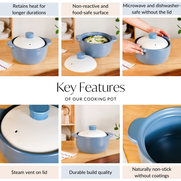 KindlePot Stovetop Ceramic Cookware Blue White 2300ml