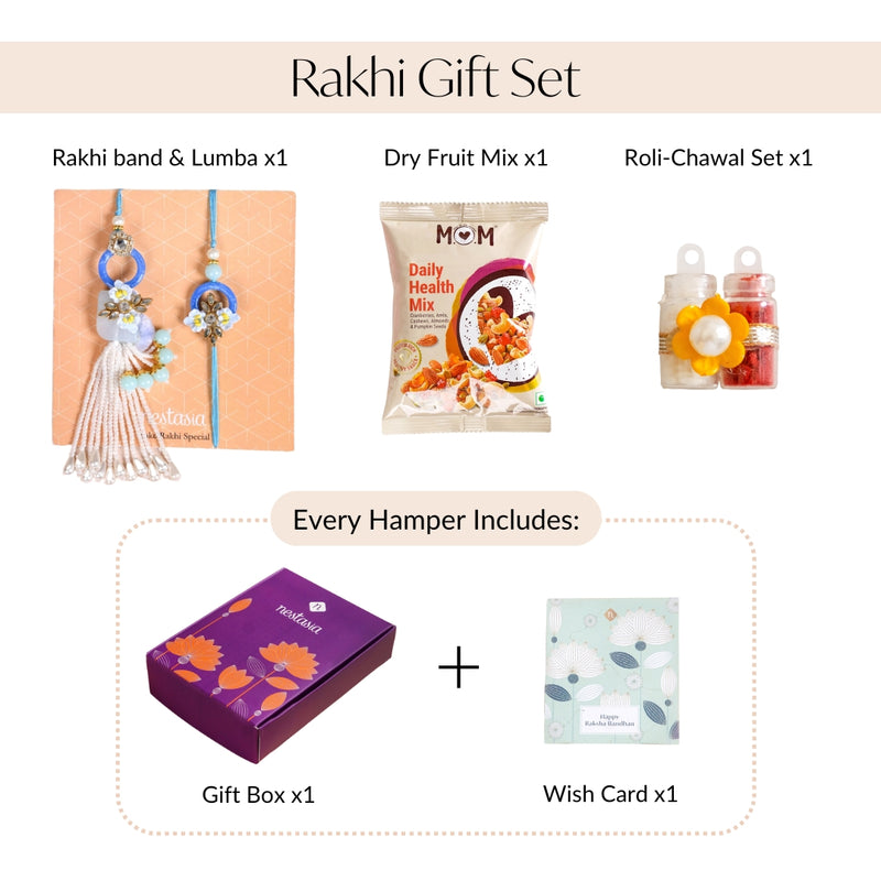 Blue Bloom Bond Rakhi Lumba Gift Set
