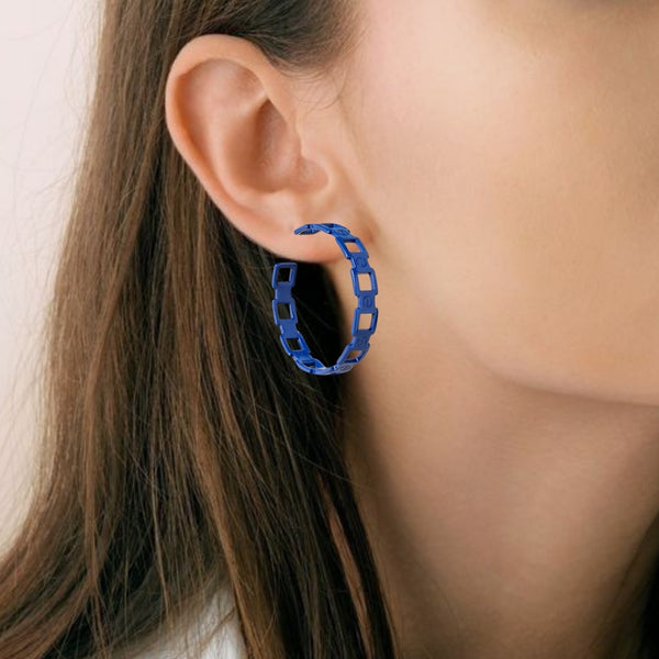 Blue Chain Link Design Hoops