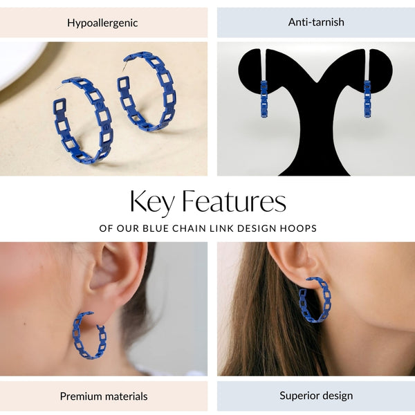 Blue Chain Link Design Hoops