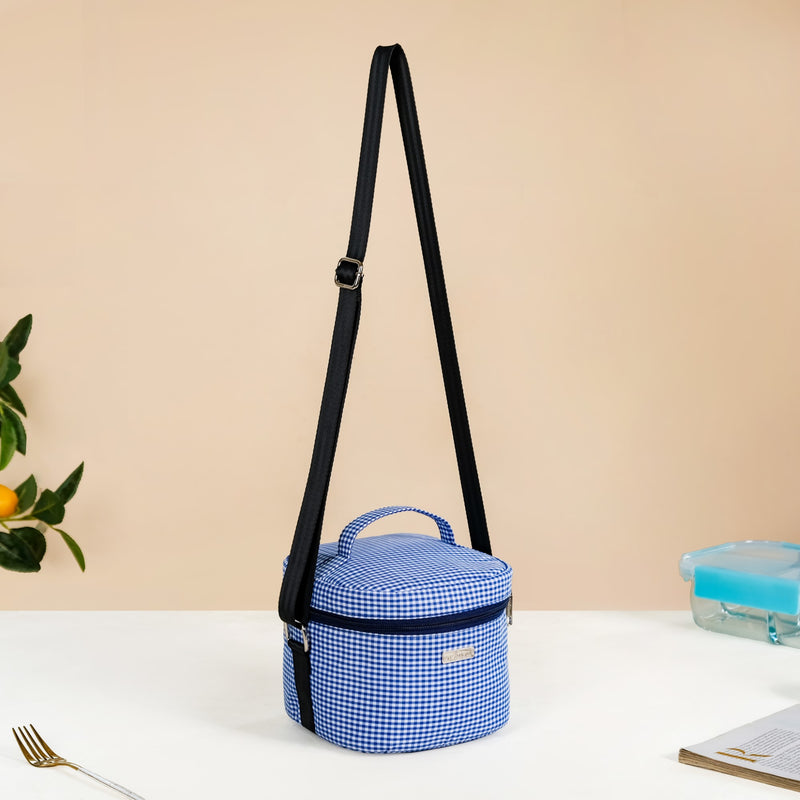 Blue Checked Lunch Bag With Insulation