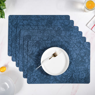 Blue Embossed Hibiscus Rectangular Placemats Set Of 6